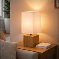 GLOBO LIGHTING Tischleuchte, Leuchtmittel nicht inklusive, Tischleuchte Beistelllampe Schlafzimmerleuchte Holz Textil Weiß H 30cm