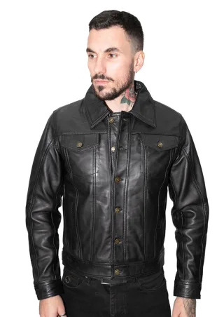 Retro-Truckerjacke aus Leder für Herren – Constantine