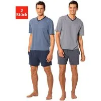 le jogger® Pyjama (Packung, 4 tlg., 2 Stück) Schlafanzug mit garngefärbtem Streifen