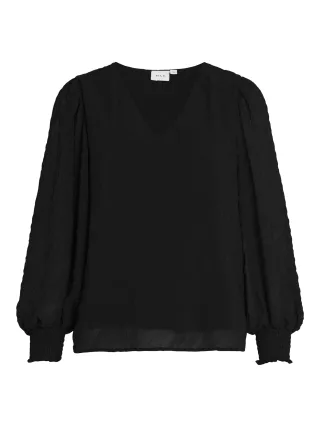 VILA - VIMANELA V-NECK L/S TOP/SU black - Gr. - 36