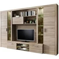 trendteam Wohnwand Wohnwand Anbauwand Mondeo, Eiche sägerau hell, 5-teilig, inkl. LED, (5-St)