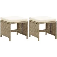 vidaXL Gartenstuhl Gartenhocker 2 Stk. mit Sitzkissen Poly Rattan Beige (2 St)