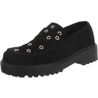 Ital-Design Trendige Loafers mit Metallösen für Damen Slipper (90793408) Blockabsatz Mokassins in Schwarz