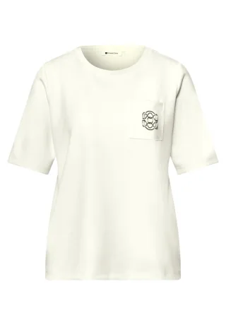 Street One - T-Shirt mit Brusttasche und Deko-Detail weiß - Gr. - 36