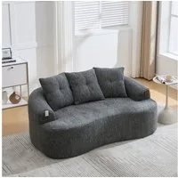 HAUSS SPOLE Loungesofa aus Chenille,Zweisitzer Loungesofa Chaiselongue 3 Zierkissen,Grau, Geschwungenes Relaxsofa mit Chenille-Wolkenmuster ohne Federkern, einfach auspacken und aufstellen