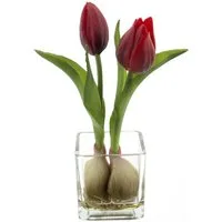 Kunstblume Tulpen im Glas, Tischdekoration ca. 19 cm Ostern Tulpenarrangement, mucPlants