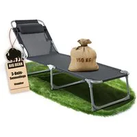 BigDean Gartenliege Sonnenliege klappbar mit Kopfkissen extra hoch dunkelgrau 150 kg, Packung, 1 St., Liege, 3-Bein, Mit Kopfkissen, Garten, Balkon, Strand