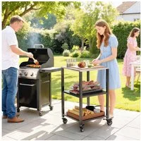 Outsunny Servierwagen mit Edelstahl Arbeitsfläche, Rollen, (Grilltisch, 1 St., Grillwagen), für BBQ 50 x 50 x 90 cm Schwarz