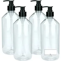 mikken Seifenspender 1000 ml PET Plastikflasche leere Flasche mit Pumpkopf, Dosierflasche, (4-tlg., 2er, 4er, 6er, 10er), 1 Liter, lebensmittelecht