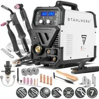 STAHLWERK Inverterschweißgerät Kombi-Schweißgerät CTM-416 Puls Pro 6-in-1 Schutzgas, 20 - 160 A, Packung}, 21-tlg., Einzelgerät, Schweißgerät, Inverter mit 160A, synergischem Drahtvorschub