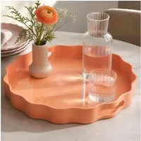 Levandeo® Tablett Deko Tablett mit Griffen 33cm Rund Pastell Apricot Serviertablett Well