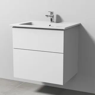 Sanipa 3way Keramik-Set Venticello Keramik-Waschtisch und Unterbau mit 2 Auszügen, Weiß-Soft SM32243