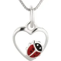 schmuck23 Kettenanhänger Anhänger Kette Marienkäfer Herz 925 Silber Kinder Mädchen (Halskette mit Anhänger), Silberanhänger Kettenanhänger Kinderschmuck Halskette