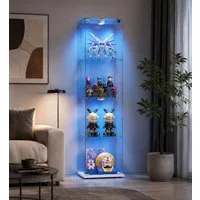Simurq Glasvitrine Standvitrine mit LED und 1 Glastüren, 4 Lagen Glas Vitrinenschrank (schauvitrine, Glasschrank mit 1 Türen,Schloss,40x35x163 cm, Sammlervitrine)
