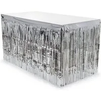 partydeco Tischdecke, Lametta Tischrock 300x80cm Silber