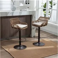 Celya Barhocker (2st),Barstühle 360°Drehbar Küchenstühle Sitzhöhe 65cm-85cm, Rattan Stuhl mit Fußstütze für Küche, Esszimmer,Beige