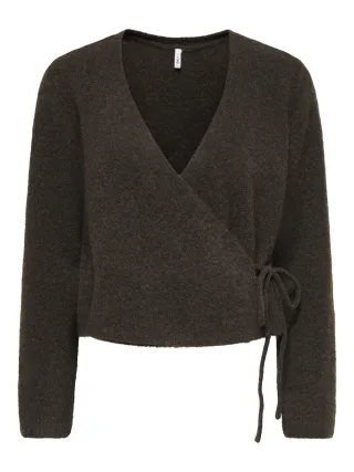 ONLY - ONLLIVA LS V-NECK WRAP KNT Chocolate Torte - Gr. - M