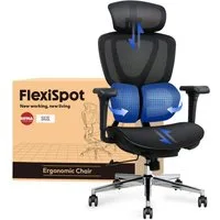 FLEXISPOT Drehstuhl Ergonomischer Bürostuhl, Arbeitsstuhl mit Dual-Wing Lendenstütze (3D-Kopfstütze & 3D-Armlehnen & Verstellbarer Sitztiefe), 3-Stufen Neigung & höhenverstellbare Rückenlehne
