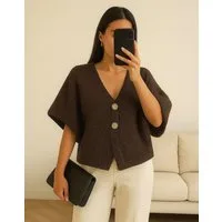 Worldclassca Strickjacke WORLDCLASSCA Strickjacke kurzarm Cardigan Strickpulllover mit Knopf Neue Kollektion - Stilvolle und gemütliche Strickmode für Damen