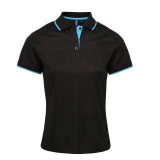 Premier Womens/Ladies Contrast Coolchecker Polo Shirt (Schwarz/Türkis)