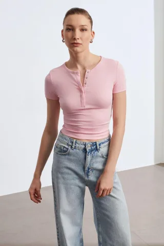 Slim Fit Crop-Jersey-Bluse