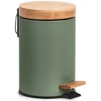 Basera® Kosmetikeimer aus Metall mit Bambusdeckel, olivgrün, 3 Liter