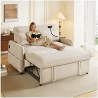 Merax Schlafsofa mit 3-in-1 Bettfunktion, Loungesessel mit USB und Handyhalter, Schlaffunktion und viel Stauraum