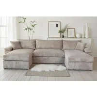 OTTO home Wohnlandschaft Cosy U-Form, B: 309 cm, Sitzaufbau im Sandwich-Federkern, 2 Zierkissen, Mega-Sofa, Cord oder Struktur weich, Kaltschaumauflage