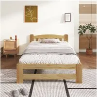 Flieks Massivholzbett, Einzelbett Futonbett mit Kopfteil und Lattenrost 90x200cm