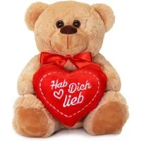 matches21 HOME & HOBBY Plüschfigur Teddybär mit Herz HAB DICH LIEB Plüsch-Teddy braun 25 cm (1-St), Süßes Kuscheltier als Valentinstag Liebe Geschenk
