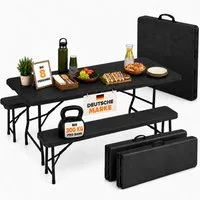 Onbest Bierzeltgarnitur Bierzelt Garnitur Festzeltgarnitur SET klappbar Tragegriff 300kg, (3-tlg), Holzoptik, UV-Beständig
