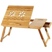JEOBEST Laptoptisch Betttablett Bambus mit Lüftungslöchern, für Bett, Sofa, Boden, (1-St.,55x35 cm), Höhenverstellbar Klappbar Schublade Neigbar