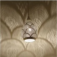 Casa Moro Deckenleuchten Orientalische Lampe Naouma Samak D17 Silber handgefertigt, ohne Leuchtmittel, Prachtvolle Leuchte marokkanische Deckenlampe