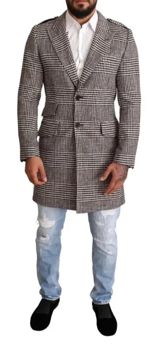 Glen Plaid Wollmantel mit langen Ärmeln