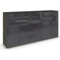 rauch Kombikommode Kommode Türkommode Sideboard Kombikommode FLIPP mit Glasfront (Breite 200 cm mit 4 Einlegeböden), 3-türig mit 5 Schubladen und Soft-Close-Funktion sowie Glasfront