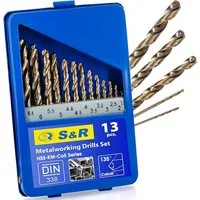 S&R Metallbohrer HSS-G COBALT, DIN 338, Kobaltlegiert, Industrie-Qualität, C-Schliff, (Set, 13-tlg: 1,5-6,5 mm), nach DIN 1412, 135°, geschliffen, Spiralbohrer,Stahl-Edelstahl-Bohrer