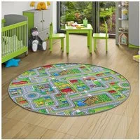 Snapstyle Kinderteppich Kinder Spiel Teppich Abenteuerland Bunt Rund, Rund, Höhe: 4 mm