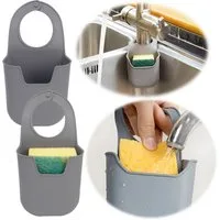 LS-LebenStil Abtropfmatte Silikon Schwammhalter 2´er Set Wasserhahn Halterung für Küchenspüle, Zubehör für Waschbecken Abtropfhalter Hängekorb, zum Einhängen am Wasserhahn als Spülschwammhalter Seifenablage