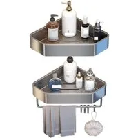 TUWENA Duschablage Duschablage Ohne Bohren, 2 Stück Alum Duschregal mit Halter und Haken, 2-tlg., Shampoo Halterung für Dusche, Rostbeständiger Duschkorb,Dusche Zubehör