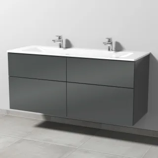 Sanipa 3way Glas-Set Glas-Doppelwaschtisch und Unterbau mit 4 Auszügen, Anthrazit-Glanz SF20879