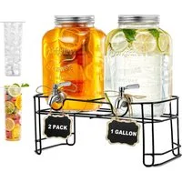 FOHERE Getränkespender für Partys, 4L, 2er-Pack, Glas-Getränkespender mit Ständer, Zapfhahn