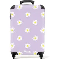 NoBoringSuitcases.com© Hartschalen-Trolley Pastellviolett mit Gänseblümchen 55x35x20cm, 4 Rollen, Handgepäck Koffer & Trolleys, Luggage, Reisekoffer Frauen