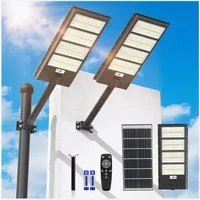 Rhein Beleuchtung LED Solarleuchte 2000W Solarlampen für Außen – Solarlampe mit Bewegungsmelder, 2000W, LED fest integriert, Kaltweiß, IP67, 6500K kaltweiß – Solar Gartenleuchten für Außen mit LEDs