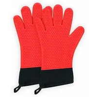 Fire Stone Grillhandschuhe, Silikon Ofenhandschuhe, 1 Paar, hitzebeständig bis 250°C, mit Fingern, 34x20 cm