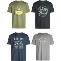 MUSTANG T-Shirt Herren Printshirt 4er Pack Set Regular Fit (Vorteilspack, 4-tlg) Kurzarm Sommer Tee Shirt mit Rundhalsausschnitt aus 100% Baumwolle