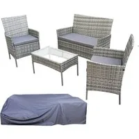 SVITA Sitzgruppe BROOKLYN, (Set, Gartenlounge mit Abdeckhaube), 4-teilig, Polyrattan Lounge Set, wetterfest, inkl. Kissen, Grau