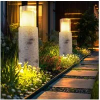 GLOBO LIGHTING LED Außen-Stehlampe, LED-Leuchtmittel fest verbaut, Warmweiß, Solarlampe Außenleuchte Stehlampe Holzoptik LED Gartenleuchte 2er Set