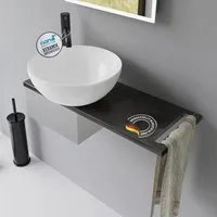 Alpenberger Aufsatzwaschbecken Rund - Waschschüssel Waschbecken Klein Gäste WC Set mit Handtuchhalter (Waschschale mit Nano, Handwaschbecken), mit Keramikplatte und Edelstahlkasten