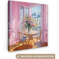 OneMillionCanvasses® Leinwandbild Rosa - Stadt - Blumen, Fotodruck (1 St), Wandbild, Deko Schlafzimmer Wohnzimmer Flur 20x20 cm