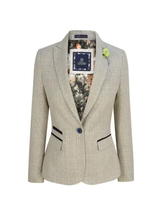 Damen Tweed Fischgrätenmuster Creme Jacke Peaky Blinders
